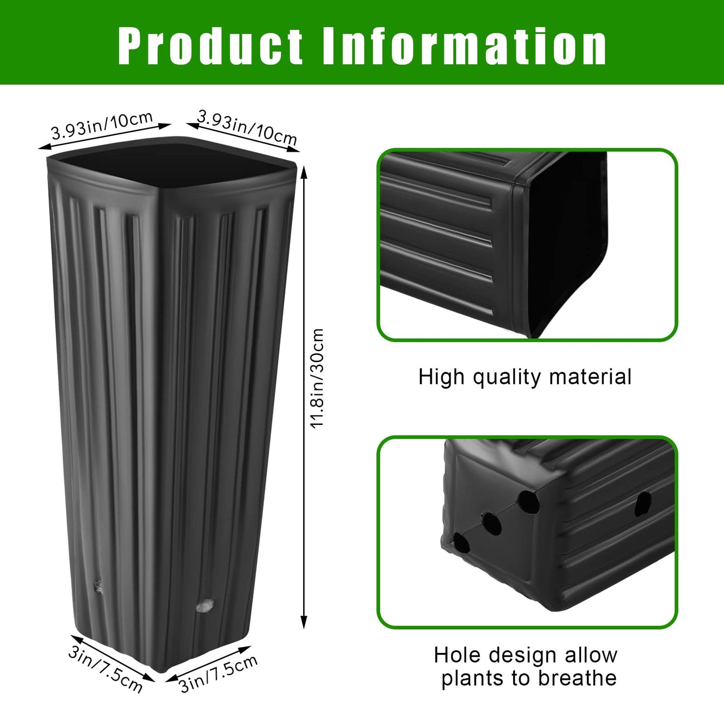 Nuenen 100 Pcs Tall Tree Pot Plastic Deep Plant Nursery Pots Black Seedling Treepots Flower Plant Container with Drainage Holes for Indoor Outdoor Gardening (11.8" H X 3.9" W)