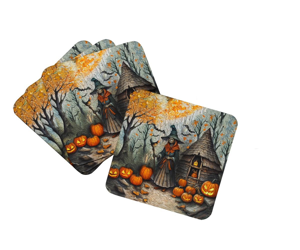 Caroline's Treasures Slavic Witch Spooky Halloween Foam Coaster Set of 4 Cup Coasters for Indoor and Outdoor, Coaster for Tabletop Protection, Anti Slip, Mouse pad Material