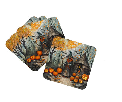 Caroline's Treasures Slavic Witch Spooky Halloween Foam Coaster Set of 4 Cup Coasters for Indoor and Outdoor, Coaster for Tabletop Protection, Anti Slip, Mouse pad Material