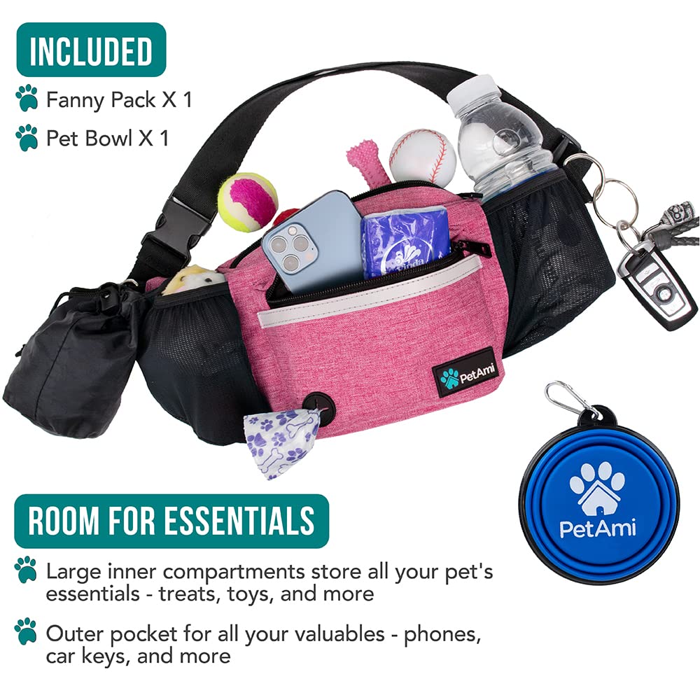 PetAmi Dog Fanny Pack, Treat Pouch for Dog Walking, Training, Built in Poop Bag Dispenser, Water Bottle Holder, Collapsible Bowl, Pet Treat Waist Belt for Hiking, Running, Kibbles (Camo Black)