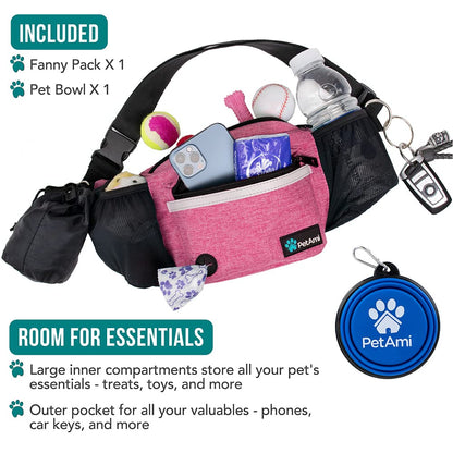 PetAmi Dog Fanny Pack, Treat Pouch for Dog Walking, Training, Built in Poop Bag Dispenser, Water Bottle Holder, Collapsible Bowl, Pet Treat Waist Belt for Hiking, Running, Kibbles (Camo Black)
