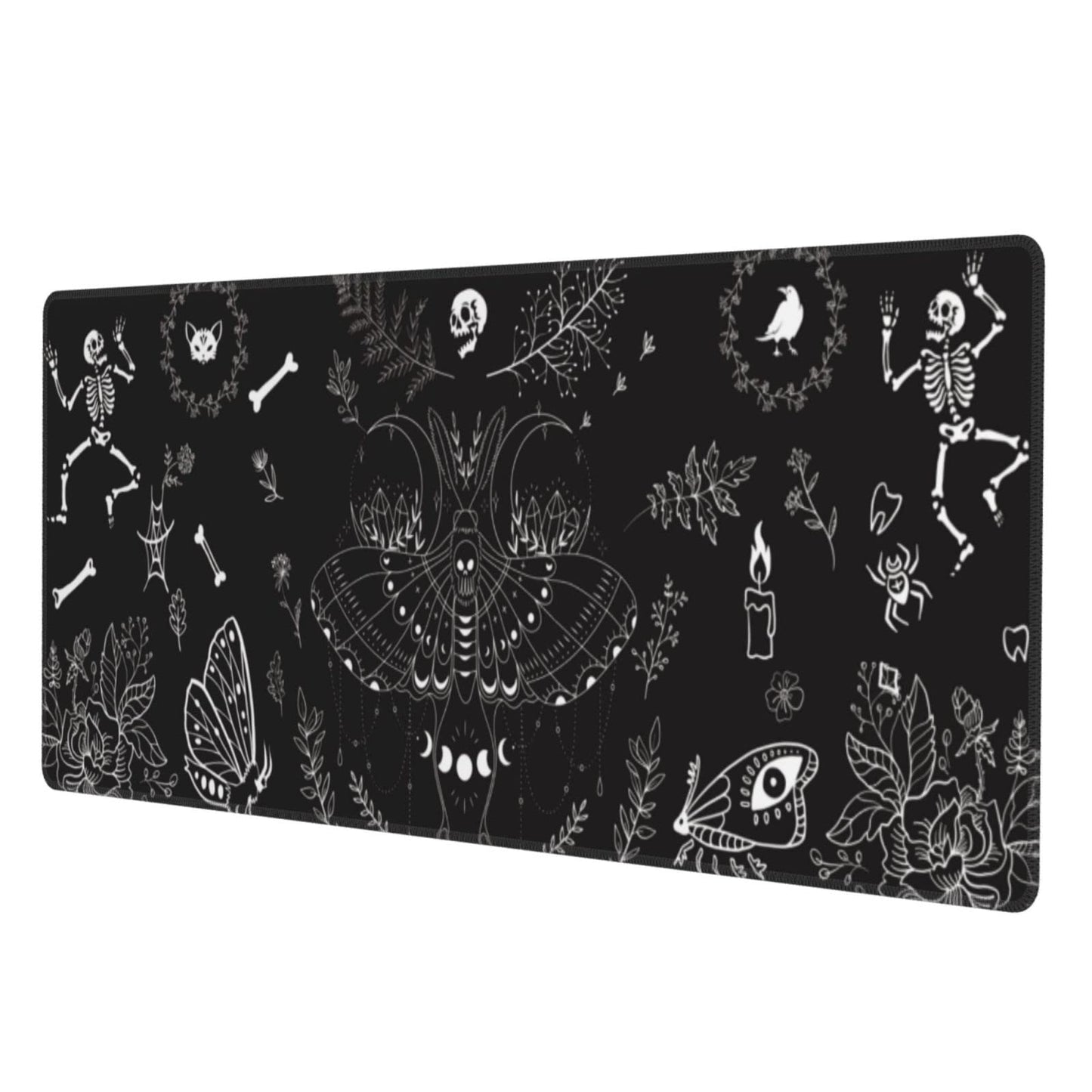 Moth Gaming Mouse Pad XL Halloween Elements Large Extended Non Slip Rubber Base Desk Mat Stitched Edge Keyboard Mat 31.5x11.8 Inch