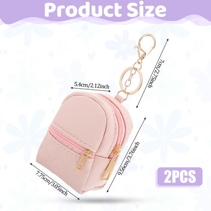 2Pcs Mini Backpack Cute Cosmetic Bag for Women Creative Pendant Keychain Key-chains Keyrings PU Leather Makeup Bag Key Pocket Lipstick Bag Card Holder Data Cable Organizer Zipper Pouch for Women Girl