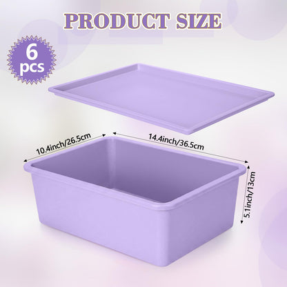 Menkxi 6 Pcs Large Plastic Storage Bins with Lids 14.4 x 10.4 x 5.1 Inch Stackable Storage Containers Decorative Cubby Organizer for Clothes Shelves Garage Closet Office (Pink, Purple)