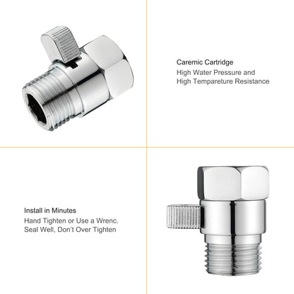 Chrome Water Flow Control Valve, G1/2" Shower Head Flow Control Valve, Brass Shut Off Valve for Handheld Shower, Water Pressure Regulator Replacement for Shower System