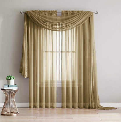 LinenZone Gold Window Scarf Valance in 288 Inch Size. Use Window Scarves as Canopy Bed or Backdrop Curtains, Curtain Scarf, or Sheer Fabric for Draping. (Amazing 55 x 288, Gold)