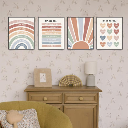 PLKMN Boho Rainbow Wall Art, Positive Affirmations Prints for Kids Room, Nursery, Classroom, Teacher Gifts, 10x8 Inch, Set of 4 Unframed
