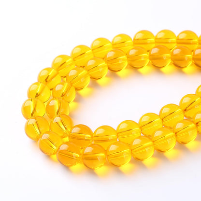 38pcs 10mm Smooth Yellow Crystal Glass Beads Citrine Round Loose Beads for Jewelry Making DIY Bracelet Necklace 15" Energy Healing Power Stone Beads