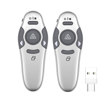 QUI 2 Pack Wireless Presenter PowerPoint Clicker, RF 2.4GHz USB Presentation Clicker for Google Slides, Keynote, Mac, Windows (USB Type-c, Silver)