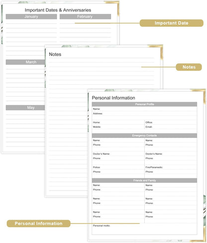 Undated Daily Monthly Planner for 2025 2026 - A4 To Do List with Hourly Schedule, Hardcover Spiral Bound Daily Planner to Increase Focus, Stylish School/Office Supplies, 8.5" x 11", Green Leaf