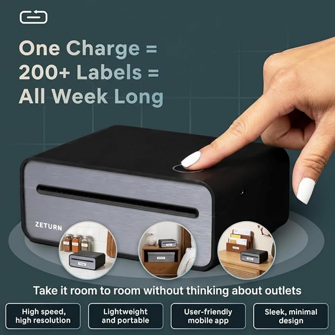 4x6 Thermal Shipping Label Printer - Wireless Bluetooth, Rechargeable Battery, No Ink Needed - for iPhone, Android, Home