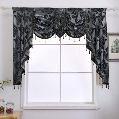 NAPEARL Halloween Black Waterfall Valance for Windows Luxury Gothic Valance Curtains for Living Room, Bedroom, Dining Room, Bay Window, Jacquard Damask Window Jabot and Cascade Curtains, 61-Inch Wide