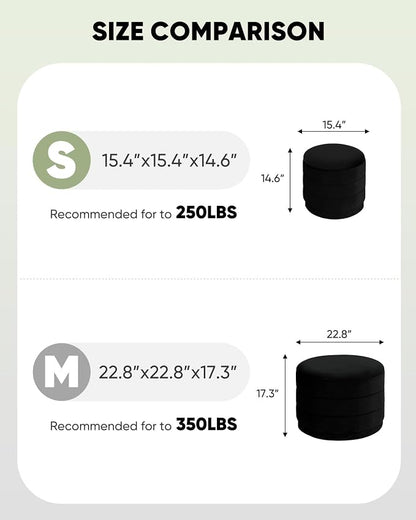 B FSOBEIIALEO Round Velvet Storage Ottoman with Tray, Folding Ottoman with Storage Coffee Table Foot Rest for Dorm Room, Living Room Black, 15.35"x15.35"x14.57"
