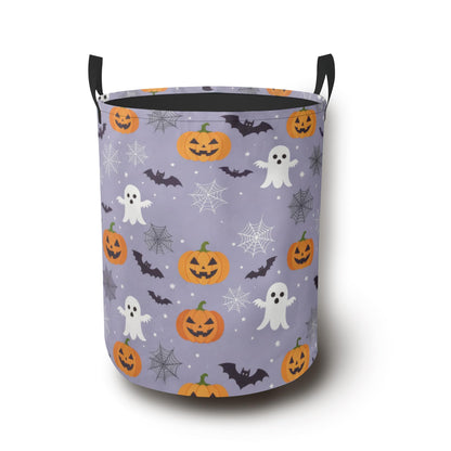 Halloween Ghosts Laundry Hamper with Handles,Pumpkins Bats Collapsible Waterproof Storage Basket for Dirty Clothes Books Round Organizer Bin for Bathroom Bedroom College Dorms 16" x 20.8"