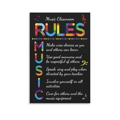 LINWDSB Music Classroom Rules Posters Musical Education Decor Primary School Middle And High Decorations Or Homeschool Unframe style-3 16x24inch(40x60cm)