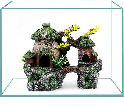 IBWell Classical Lifelike Chinese Landscape Resin Aquarium Castle Decorations Fish Tank Ornaments (House)