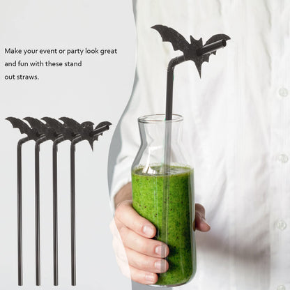Amosfun 50 Sets Bat Straws Plastic Straws for Drinking Halloween Party Supplies