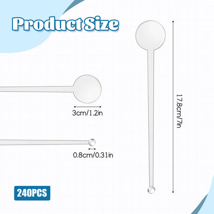 240 Pieces 7 Inch Cocktail Swizzle Sticks Transparent Coffee Stirrers Disposable Plastic Swizzle Sticks with Disc Top Drinks Mixing Rod for Coffee Whiskey Beverage, Clear