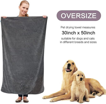 KinHwa Dog Towel Super Absorbent Pet Bath Towel Microfiber Dog Drying Towel for Small, Medium, Large Dogs and Cats 30inch x 50inch Dark-Gray