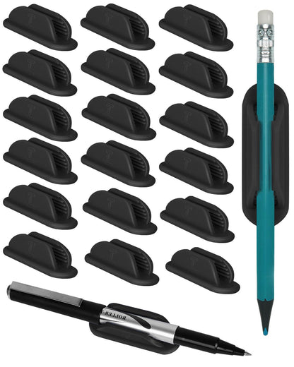 Tiizze Adhesive Pencil Holders for Desk Set of 20 - Silicone Pen Holder with Upgraded Acrylic Adhesive Pads - Flexible Desk Pencil Holder for Class Office Essentials Accessories, Teacher Supplies