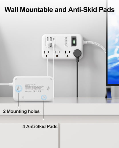 6 USB(2 USB C) Purple Travel Power Strip- 5Ft Lavender Extension Cord with 24W USB Charging Station and 4 Outlets, Purple Desk Accessories with Surge Protector for Cute Kawaii Office Dorm Room