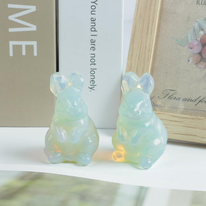 Loveliome Rabbit Crystal Decor Figurines, 2 Inches Synthetic Healing Stones Hand Carved Sculpture Ornaments Colletctible, Opalite
