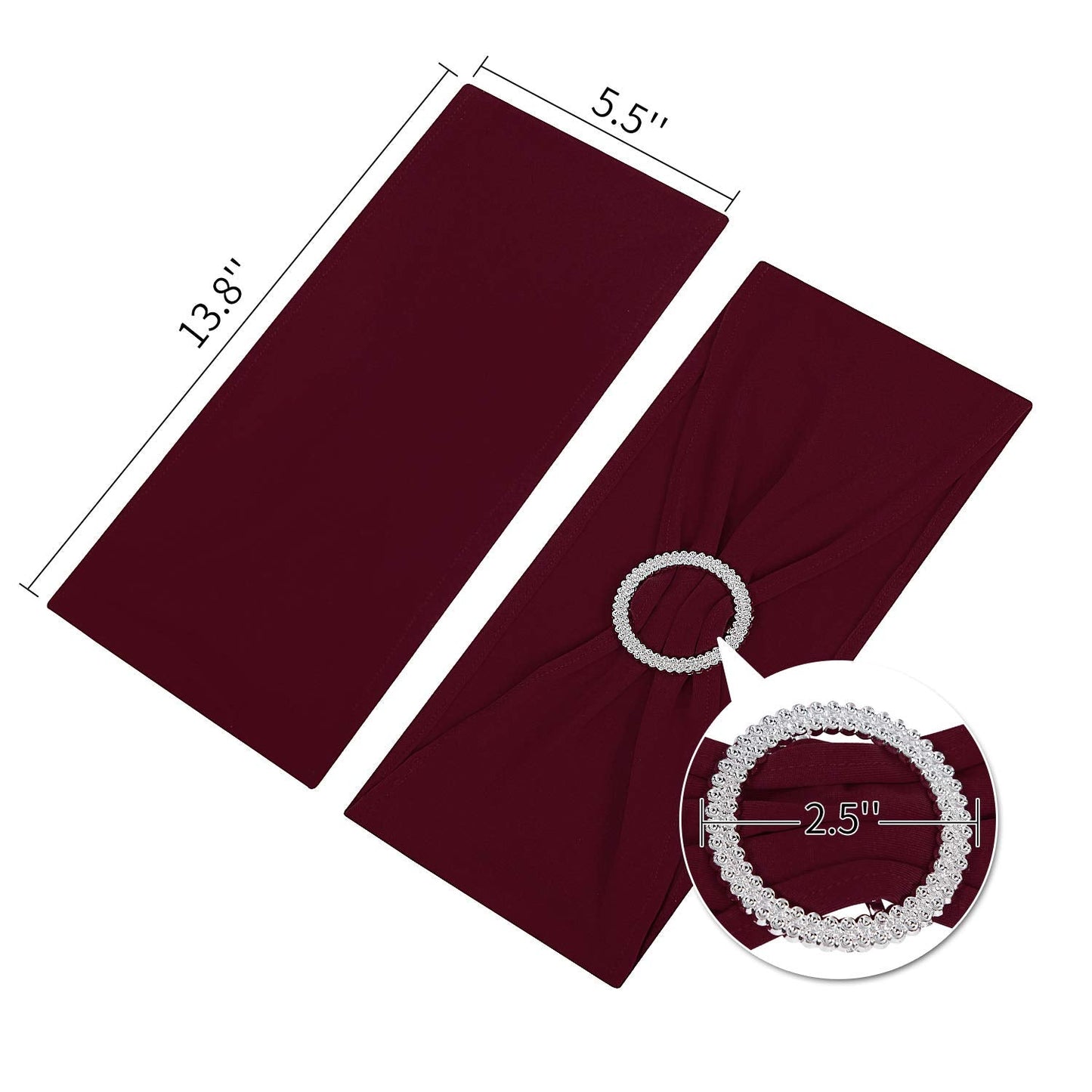 Peomeise 50pcs Burgundy Spandex Chair Sashes with Buckle Slider for Wedding, Party Decoration
