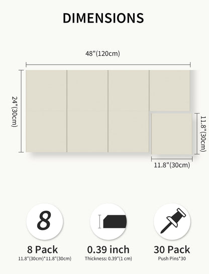 Large Bulletin Board 48"x 24" Cork Boards for Walls, 8 Pack Felt Wall Panels Photo Board, Cork Board for Office Home Pin Board