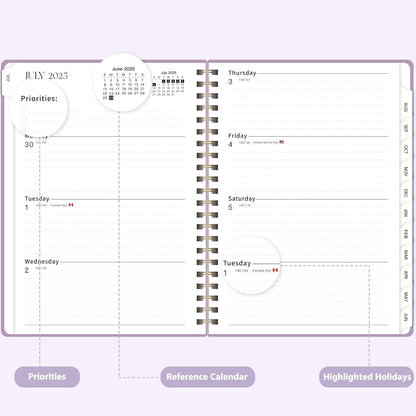 Planner 2025-2026 for Women & Men, Weekly and Monthly Calendar Notebook (July 2025 - June 2026), Hardcover Spiral Bound School Teacher Student Planner with Tabs, Inner Pocket, A5 (6.3" x 8.5")