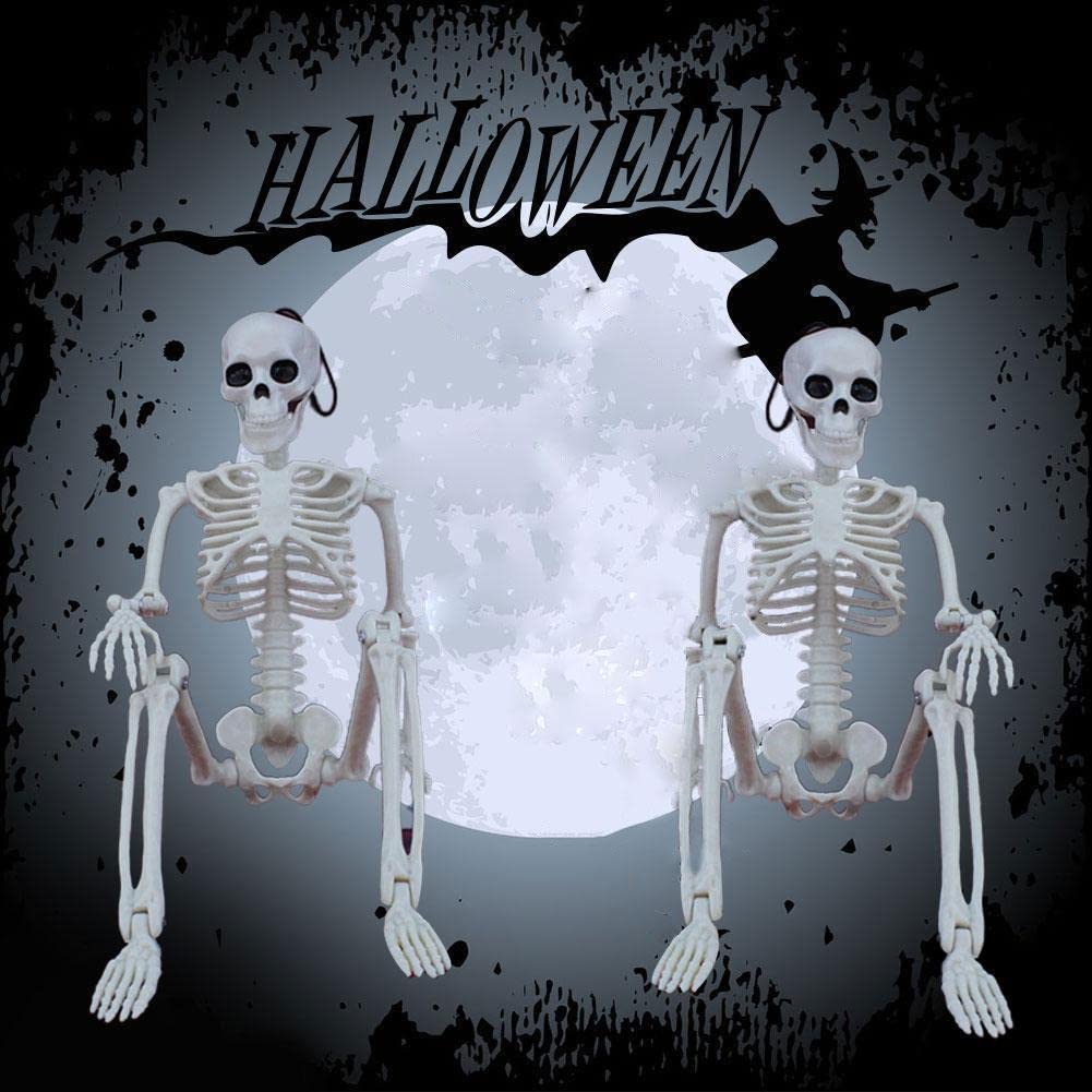 Tvoip 2 Packs Halloween Skeletons, Halloween Hanging Skeleton Decoration 16” Posable Skeleton Halloween Decoration Full Body Posable Joints Skeletons Halloween Decorations Outdoor Indoor