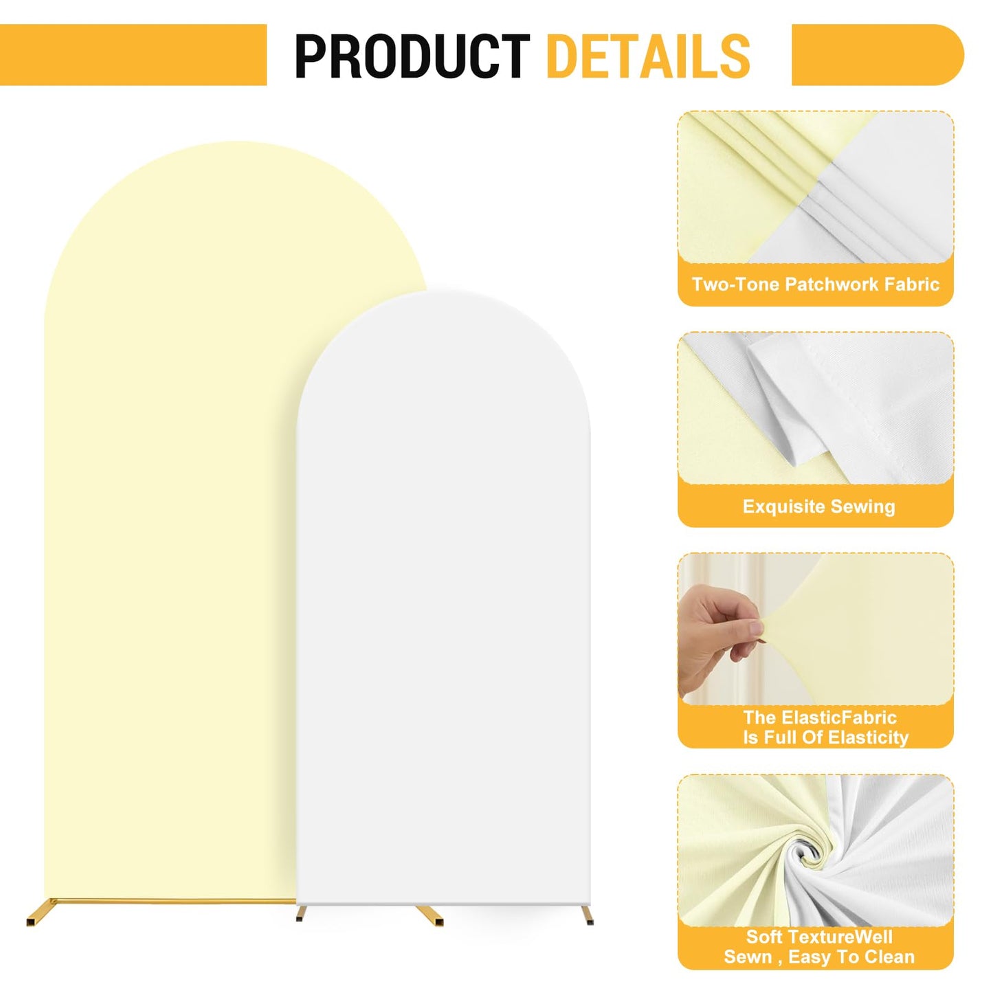White & Beige Arch Backdrop Cover 7.2 & 6FT, Double Sided Arch Covers Stretchy Backdrop with Zipper Set of 2 Spandex Chiara Stand Cover for Wedding Birthday Party Baby Shower Banquet