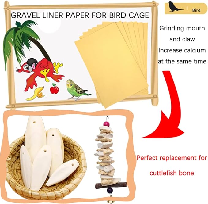 Firdnyohs 20PCS Gravel Paper for Bird Cage,11x17 Inch Bird cage Liner Gravel Paper Special for Bird Cage in sea Sand-Great for Hard-Billed Birds Safe& Clean & Easy for Improved Digestion…