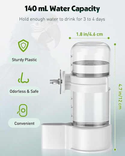 Pawfly 2 Pcs Bird Water Dispenser, Automatic Water Feeder, Plastic Cage Water Dispenser, White Parrot Waterer for Small Parakeet Cockatiel Budgie Lovebirds (Not Fit for Food Feeding)