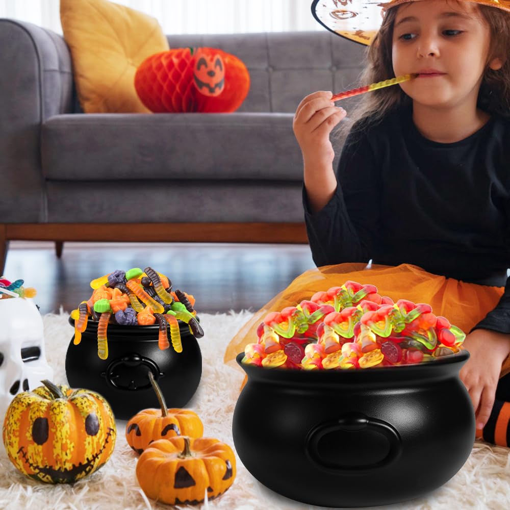 DIYDEC 12.6" and 7.4" Package Halloween Large Cauldron, 2pcs Black Plastic Witch Cauldron Kettle Halloween Pot Candy Holder for Halloween & St. Patrick’s Day Party Favors Decor