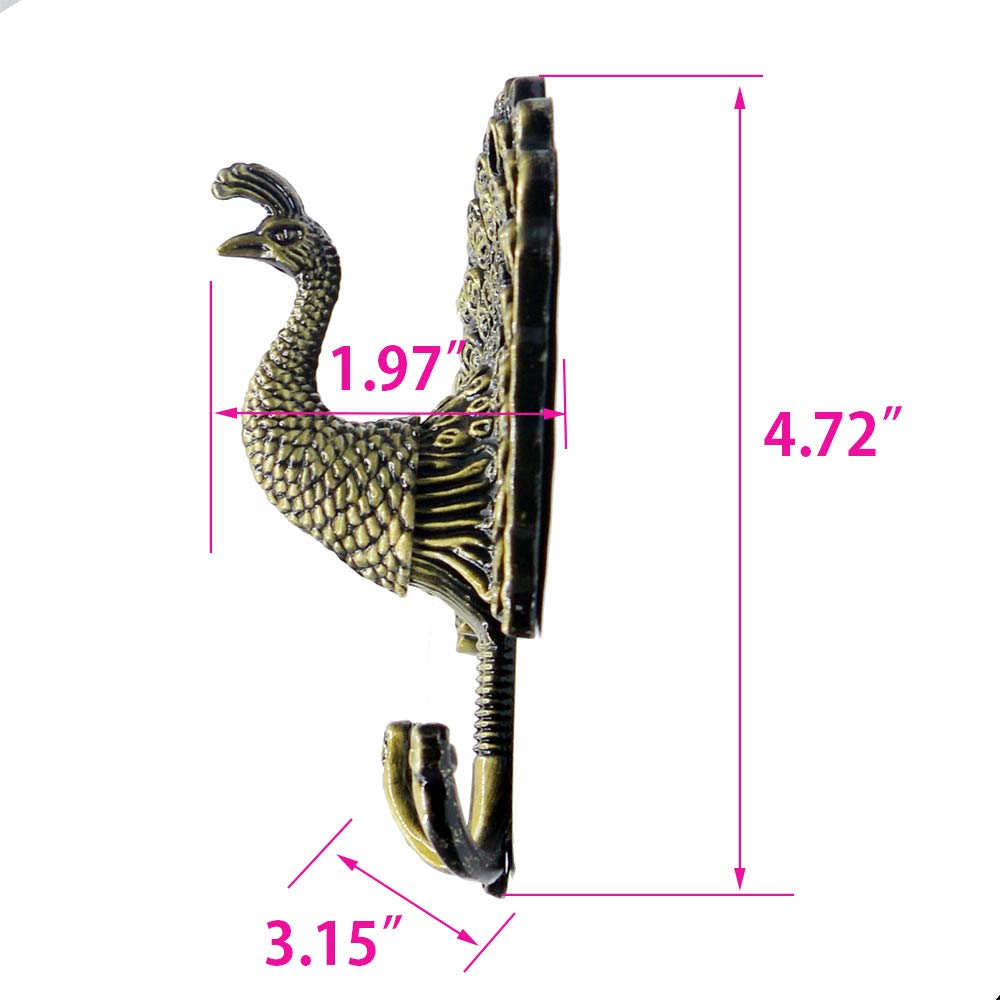 Ailejia 1Pair Peacock Curtain Holdbacks Zinc Alloy Wall Hook Hanging Ball Straps Wall Mounted Curtain (Bronze)