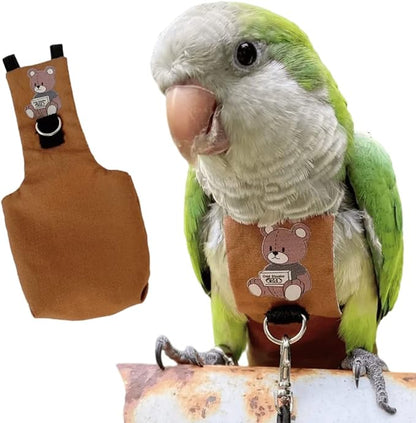 Bird Diaper Harness Flight Suit Clothes, Parrot Flight Suit with Leash for Parrot, Bird Flying Clothes with Rope and Handle for Outdoor Activities Training (Hahn's Macaw,Without Leash)