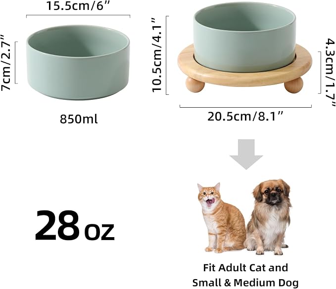 Havniva Raised Cat Bowls Water Bowl 6.1” Elevated Ceramic Cat Food and Water Bowl Whisker Friendly Pet Food Bowls for Indoor Cats, Wide Cat Water Dish Prevent Whisker Fatigue Non Slip Cat Feeder