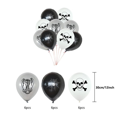 Gothic Black and Silver Horror Theme Birthday Party Supplies Funeral Decorations with Balloons Die Cut Skulls Hearts Ghosts Bats Spiders and Screaming Faces Halloween Party Supplies