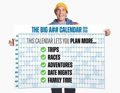The Big A## Calendar Mid-Year Wall Planner – July to June Dry-Erase – Includes 1 Marker & 100 Labels – Lightweight, Easy to Hang Yearly Planner – Plan Goals & Adventures – Blue, 4’x3’