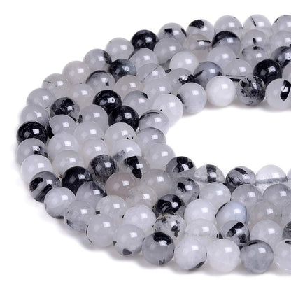 PLTbeads Gorgeous Black Rutilated Quartz Natural Gemstone Loose Beads 6mm Smooth Round Approxi 15 inch DIY Bracelet Necklace for Jewelry Making