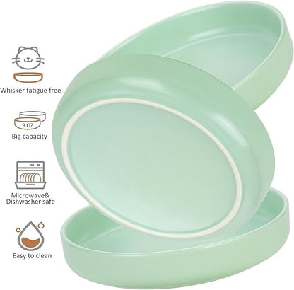 Ceramic Cat Bowls,Shallow Cat Dishes for Food and Water, 6 inch Matte Finish Wide Cat Food Bowl,Whisker Fatigue Free Pet Puppy Kitten Bowl Set of 3,Dishwasher Safe