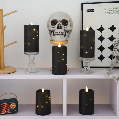 MUMCHASI 5 Packs Flameless Candles, Black Battery Operated Candles, Black LED Candles with Remote, Realistic Flickering Dancing Flame, Outdoor Waterproof for Halloween Party Outdoor Garden