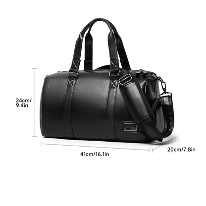 MATE ELAN Leather Gym Fitness Bag for Men Women with Shoe Compartment 20L PU Leather Weekender Travel Duffel Bag Waterproof Overnight Gym Sports Carry-On Bag Black