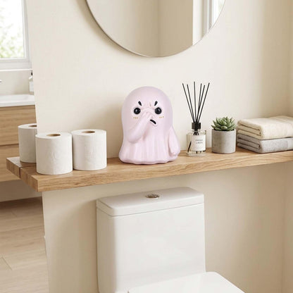 PlivBloom Holding Nose Ghost Figurine – Funny Halloween Ghost Statue for Bathroom or Shelf Decor, Spooky Knick Knacks, Cute Resin Desk Figurines, Ghost Decorations and Quirky Home Gifts (White)