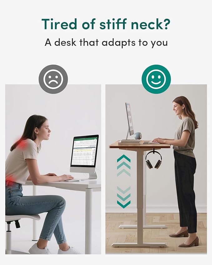 CubiCubi Electric Standing Desk, 60 x 24 Inches Height Adjustable Sit Stand Desk, Ergonomic Home Office Computer Workstation, Light Rustic