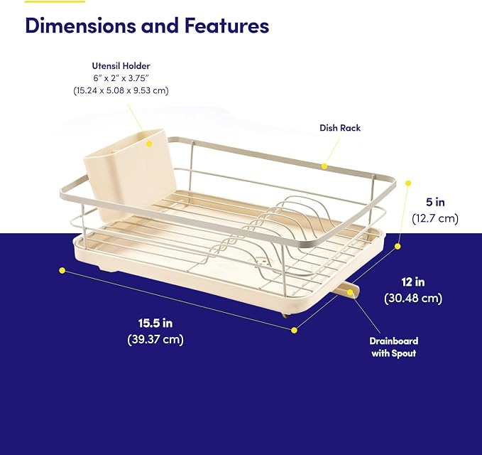 Dish Drying Rack 3 Piece Dish Drainer with Drainboard Set for Kitchen Counter – Dish Rack with Removable Utensil Holder & Swivel Spout for Countertop – DishRack for Plates, Cups & More, Beige
