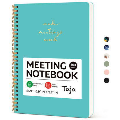 Meeting Notebook for Work Organization - Work notebook with action items, Meeting Minutes Planner Notebook, Perfect Office Supplies for Men & Women - Aquamarine