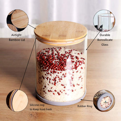 Large Glass Food Storage Container, 100 FL OZ (3000ml) Glass Food Canister with Airtight Bamboo Lids for Your Pantry, BPA-Free Cereal Dispenser Jars for Spaghetti Pasta, Powder, Tea, Coffee