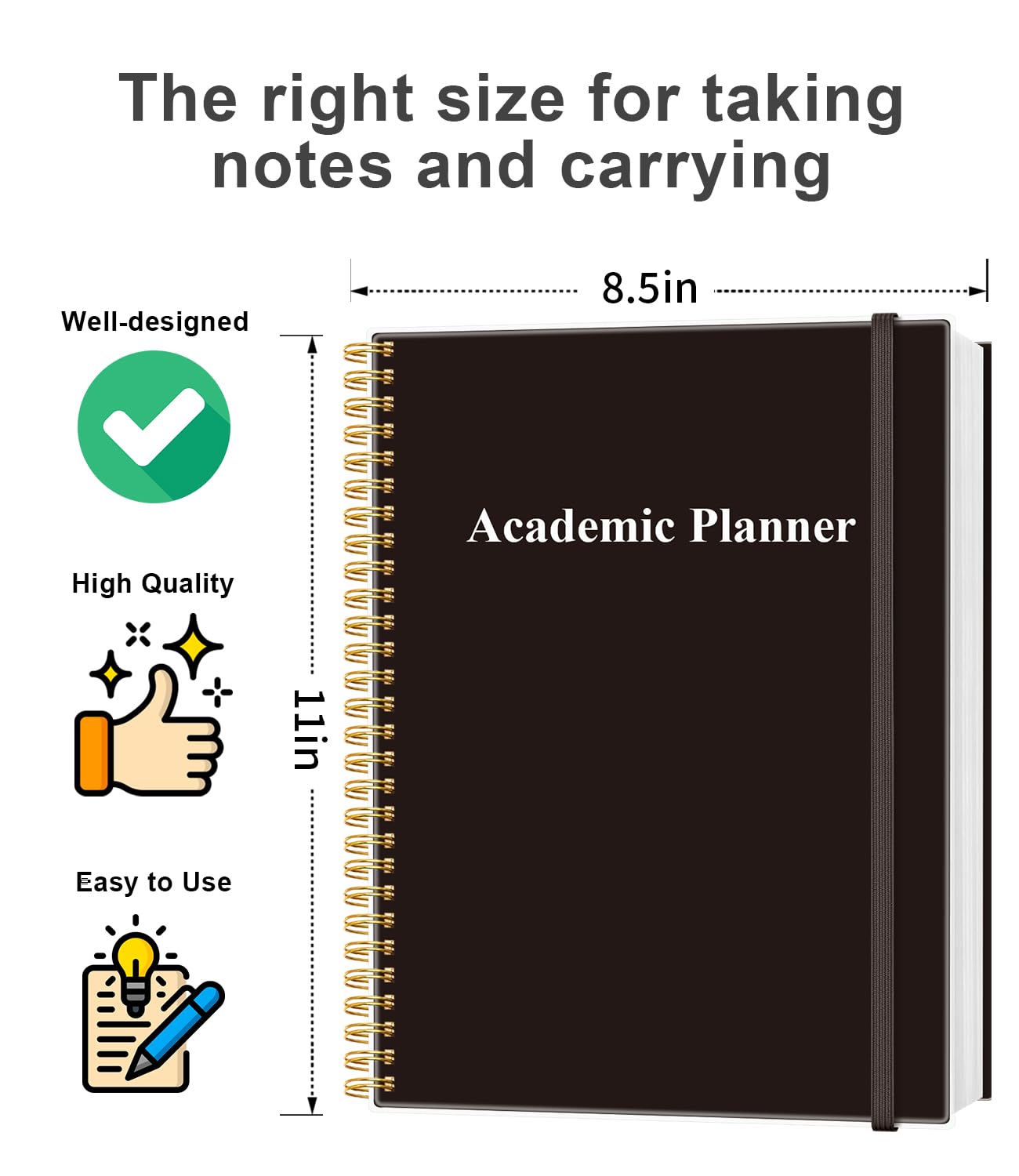 Academic Planner for 2026-2027 or Anytime - Undated Weekly Student Planner For Homeschool, High School, College & Nursing Students, 200 Pages, 8.5" x 11", Black