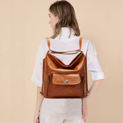 myfriday Vintage Leather Fashion Backpack Purse for Women Large Capacity Convertible Backpack Travel Daily Daypack (Brown)